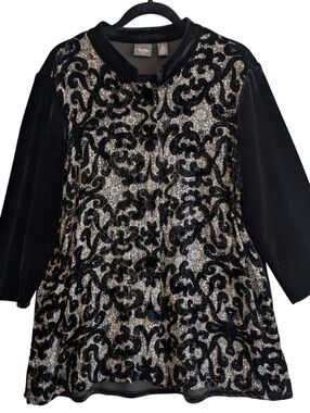 Chicos travelers collection Silk Blend Burnout Velvet Jacket S Black Tunic Top